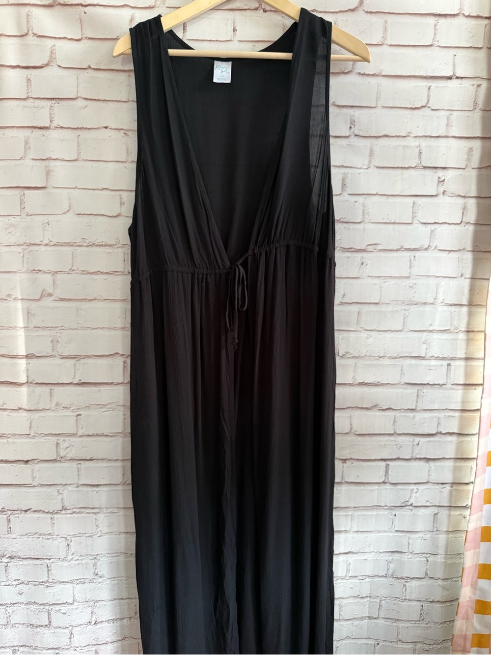 Kona Sol Black Sheer V-Neck Sleeveless Swim Coverup Maxi